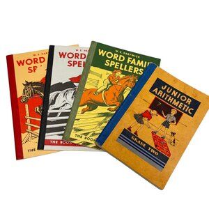 Vintage Home School Text PB Lot 4 Word Family Speller and Math Books 1960
